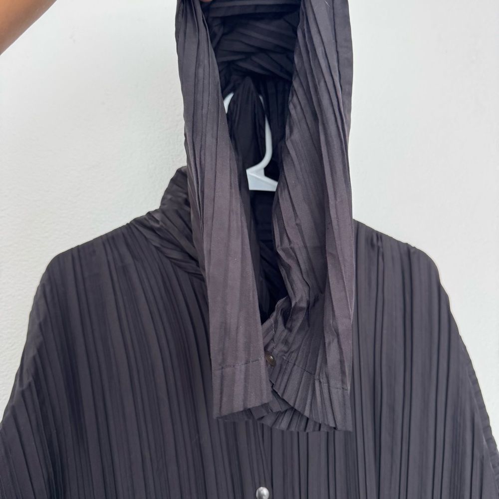 Vintage Pleated Hooded Cape Jacket Black Snap Front One Size - Picture 4 of 14